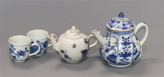A group of 18th century Chinese porcelain tea and coffee wares comprising a Kangxi teapot and cover